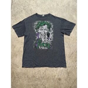 The Joker Smiling Face T-Shirt Men's Large Gray Delta Short Sleeve Crew‎ Neck